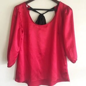 Studio Y Red Blouse with Black Bow Size Medium